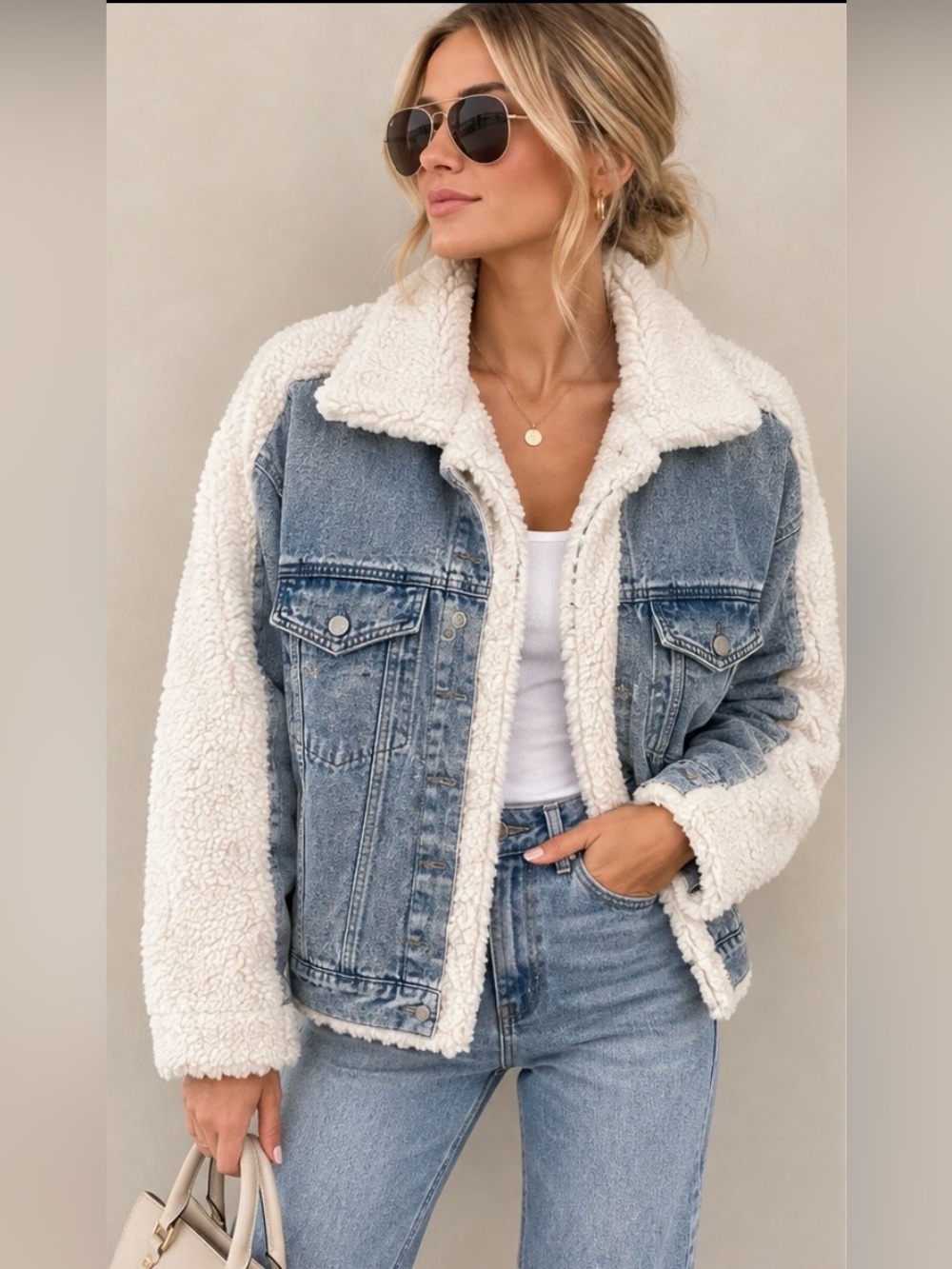 Eesome Los Angeles mixed media Blue Denin and Sherpa jacket